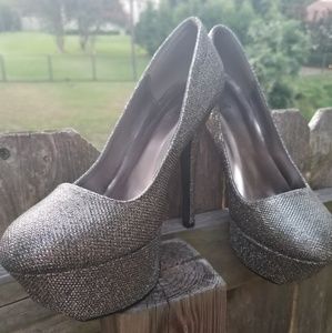 Qupid silver glitter platform heels stilettos